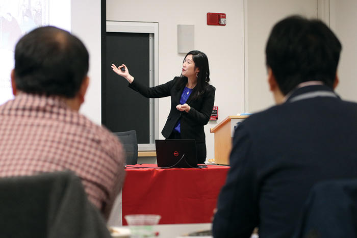 Image of US-Japan Program Academic Associate Seo Hyun Park presenting at the Weatherhead Forum