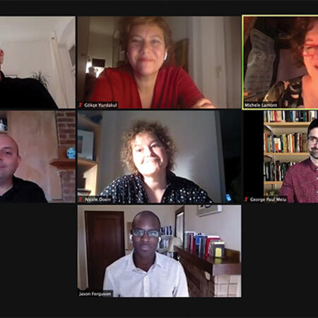 Zoom screenshot of all the panelists at the Weatherhead Forum on LGBTQ issues in the time of COVID-19