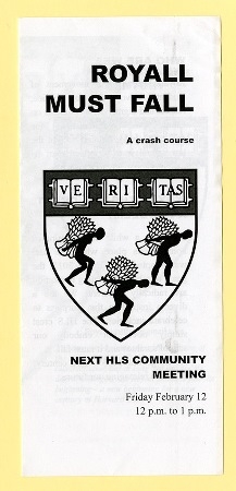 Front page of brochure by Royall Must Fall