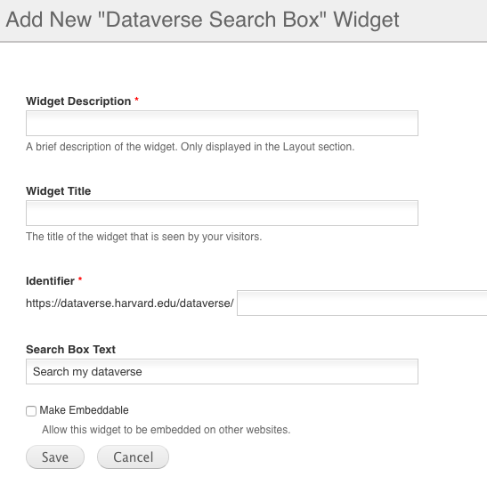 dataverse search widget form