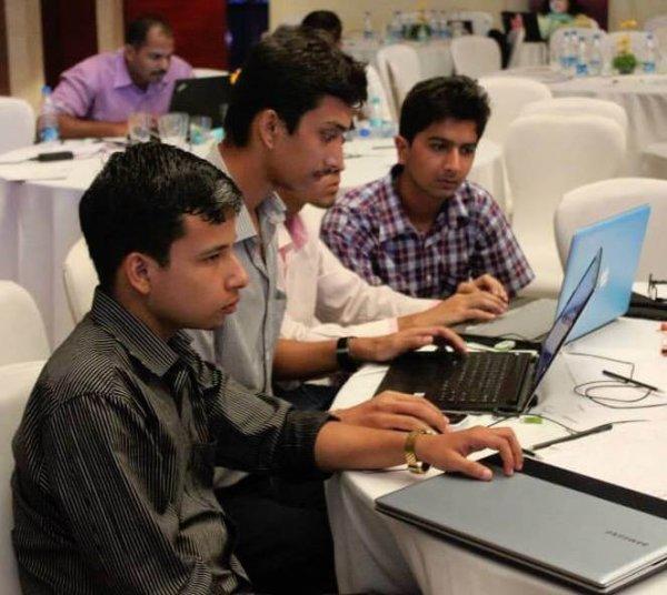 Laksh (right) as an undergrad at a Microsoft UX design workshop at the University of Pune in western India. PHOTO CREDIT: Laksh Matai