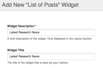 List of Posts widget settings - title and description