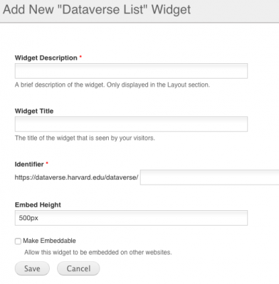 dataverse list widget form