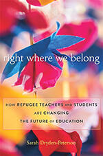Book cover for Right Where We Belong with image of blue and pink paper flowers