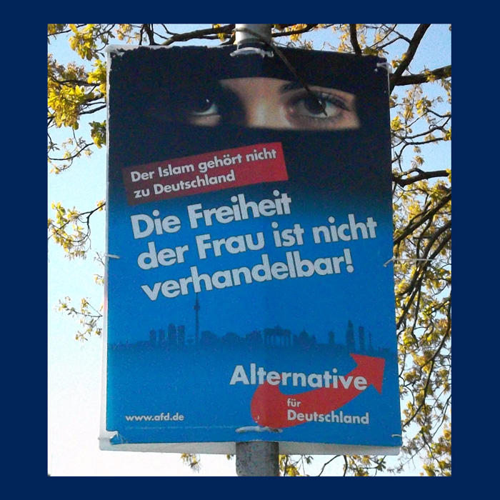 Image of an AfD ad with a woman in a burka