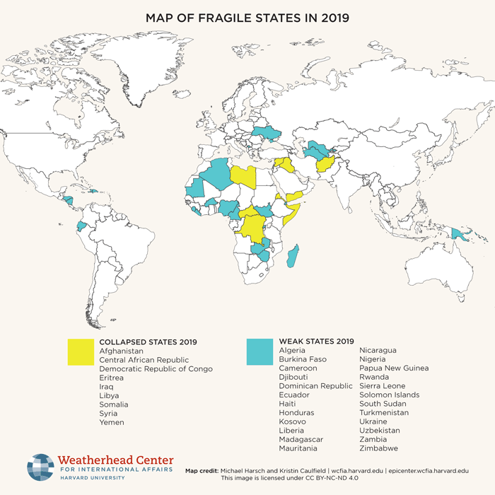 Map of fragile states in 2019