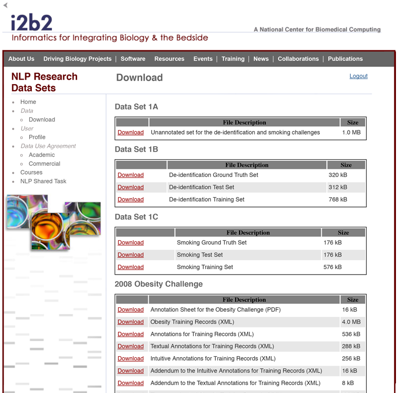 retired i2b2 NLP data sets page