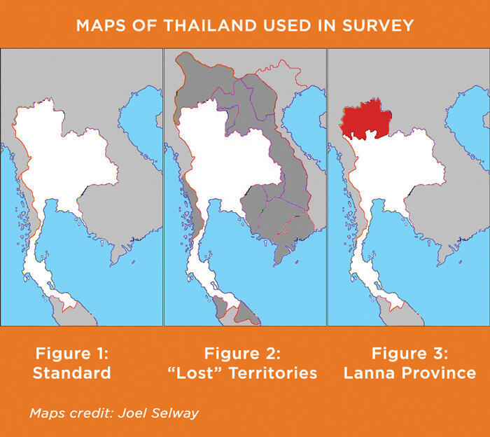 Three iterations of Thailand maps used in the researchers' survey