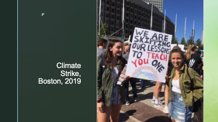 Slide of a photo at the Boston Climate Strike in 2019