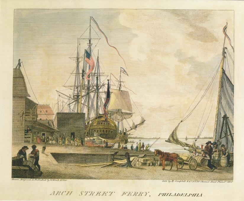 Arch Street Ferry, Philadelphia, by William Russell Birch, 1800