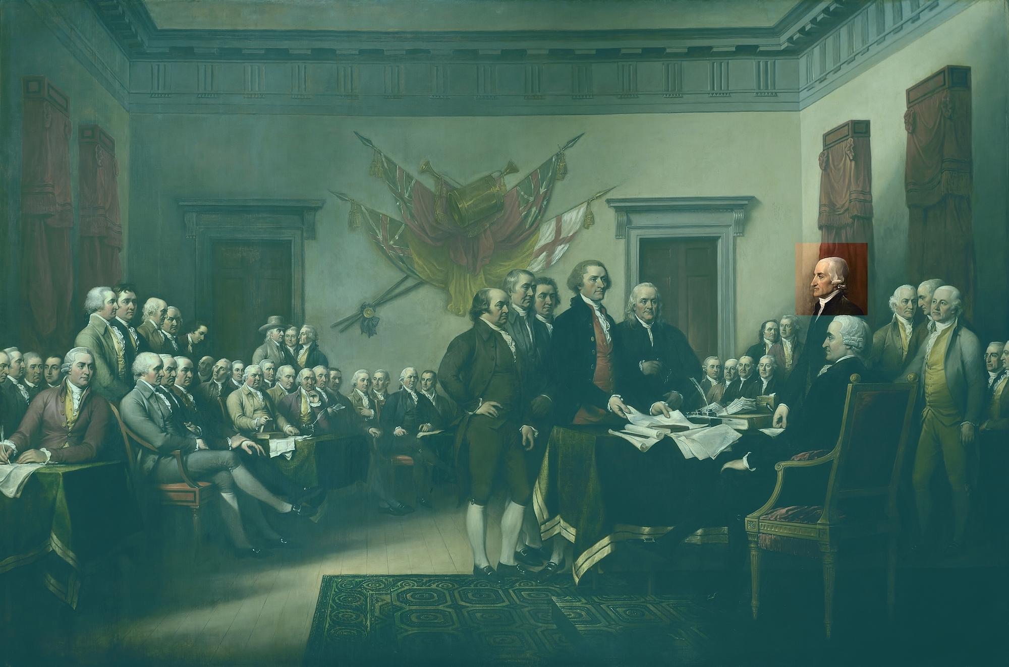 Vignette of Charles Thomson in John Trumbull's Declaration of Independence