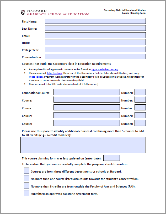 Course Planning Form