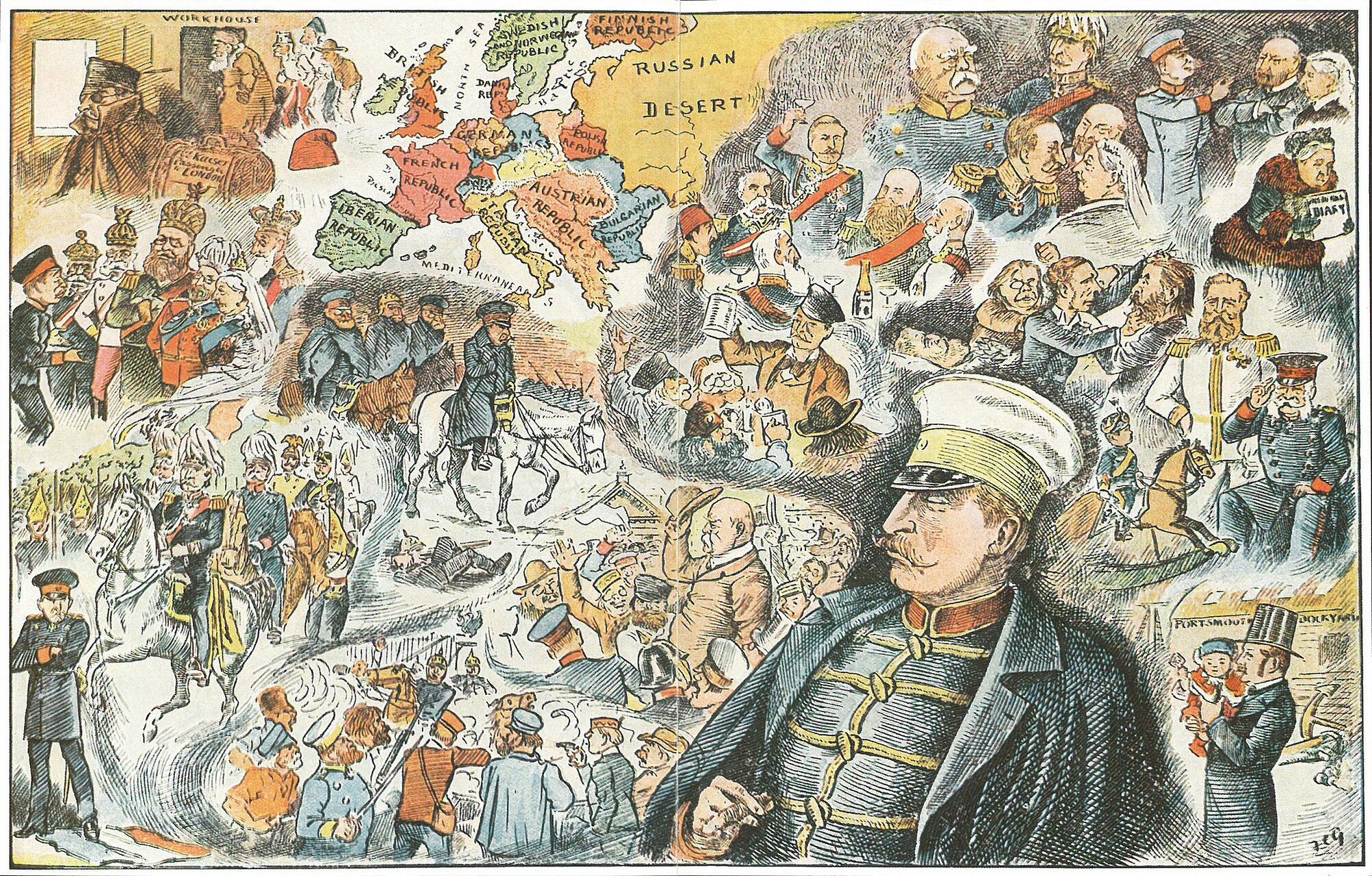 Illustration of "The Kaiser's Dream", from the Christmas 1890 issue of Truth dedicated to "hypnotism".