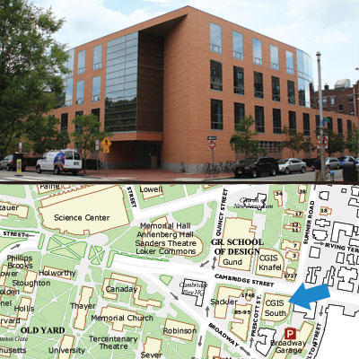 A dual image with a photo of one of the CGIS buildings at the top and a map showing the building location below.