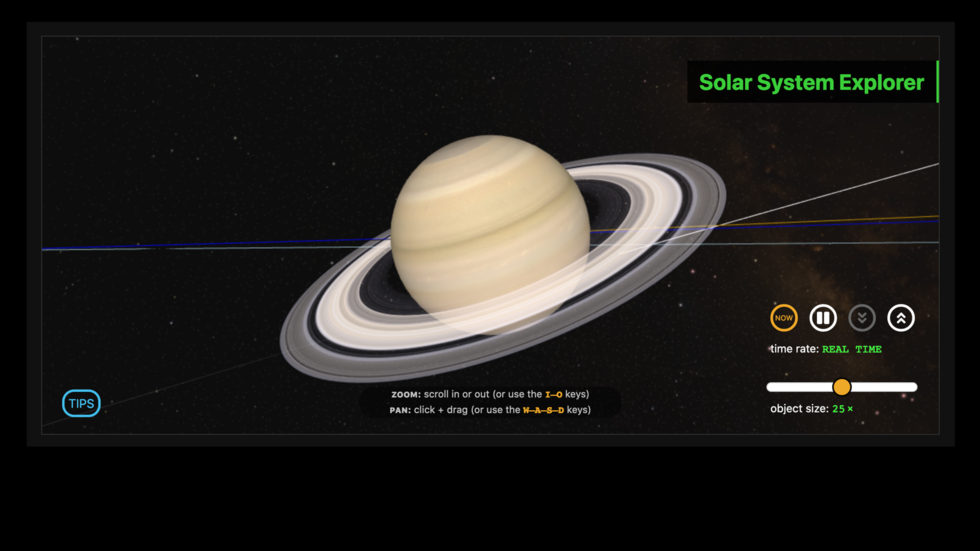 Image of Saturn with on screen controls for interactive