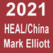 White text on a red background reading "2021. HEAL/China. Mark Elliott."